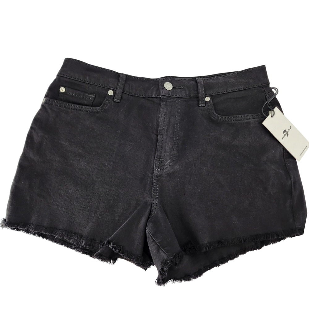 7 For All Mankind Black Cut Off Shorts 30 High Waist Denim NWT Grunge Y2K